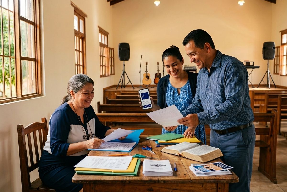 Personas revisando material de la biblioteca de Recursos