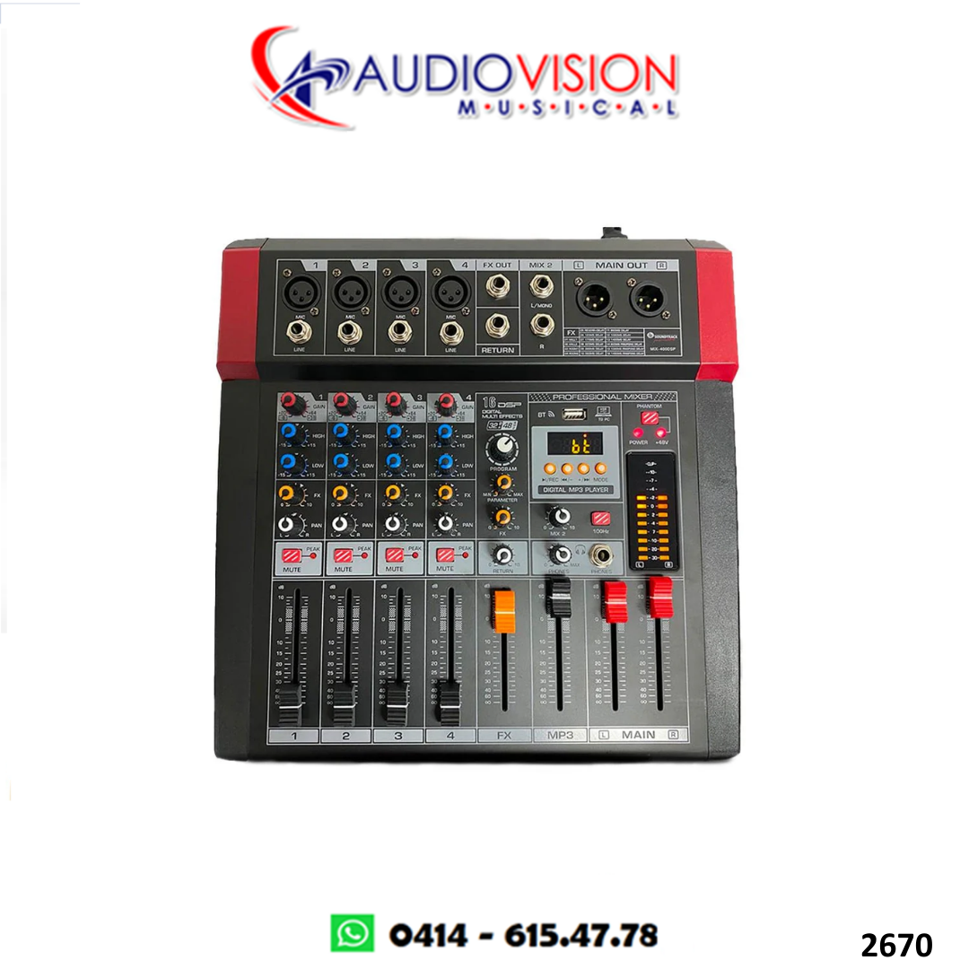 Consola Amplificada 04 Canales 300W MIX-400DSP Soundtrack