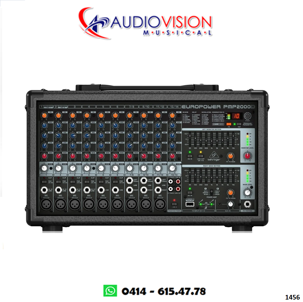 Consola Amplificada 14 Canales 2.000W (9 Canon + 5 Lineas) PMP2000D Behringer