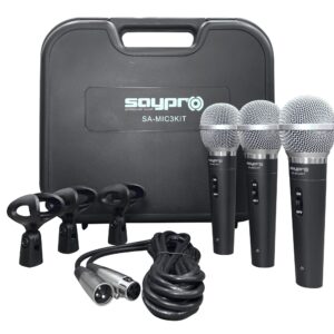 MICROFONO DE MANO CON CABLE KIT DE 3 MICROF CON VAQUELA Y MALETA SA-MIC3KIT SAYPRO